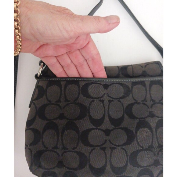 Coach Buckle Flap Front Blk Logo Jacquard Crossbody Patent Strap/Trim 9X6.5 - Picture 7 of 11